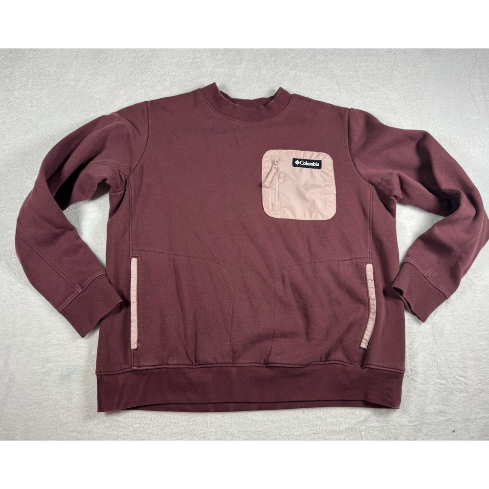 Columbia Sweatshirt Womens S Red Lodge Pullover Fleece Chest Pocket Hiking Trail